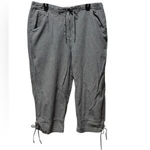 Dressbarn Black White Gingham Capri Pants 14W Lace-Up Hem Elastic Waist